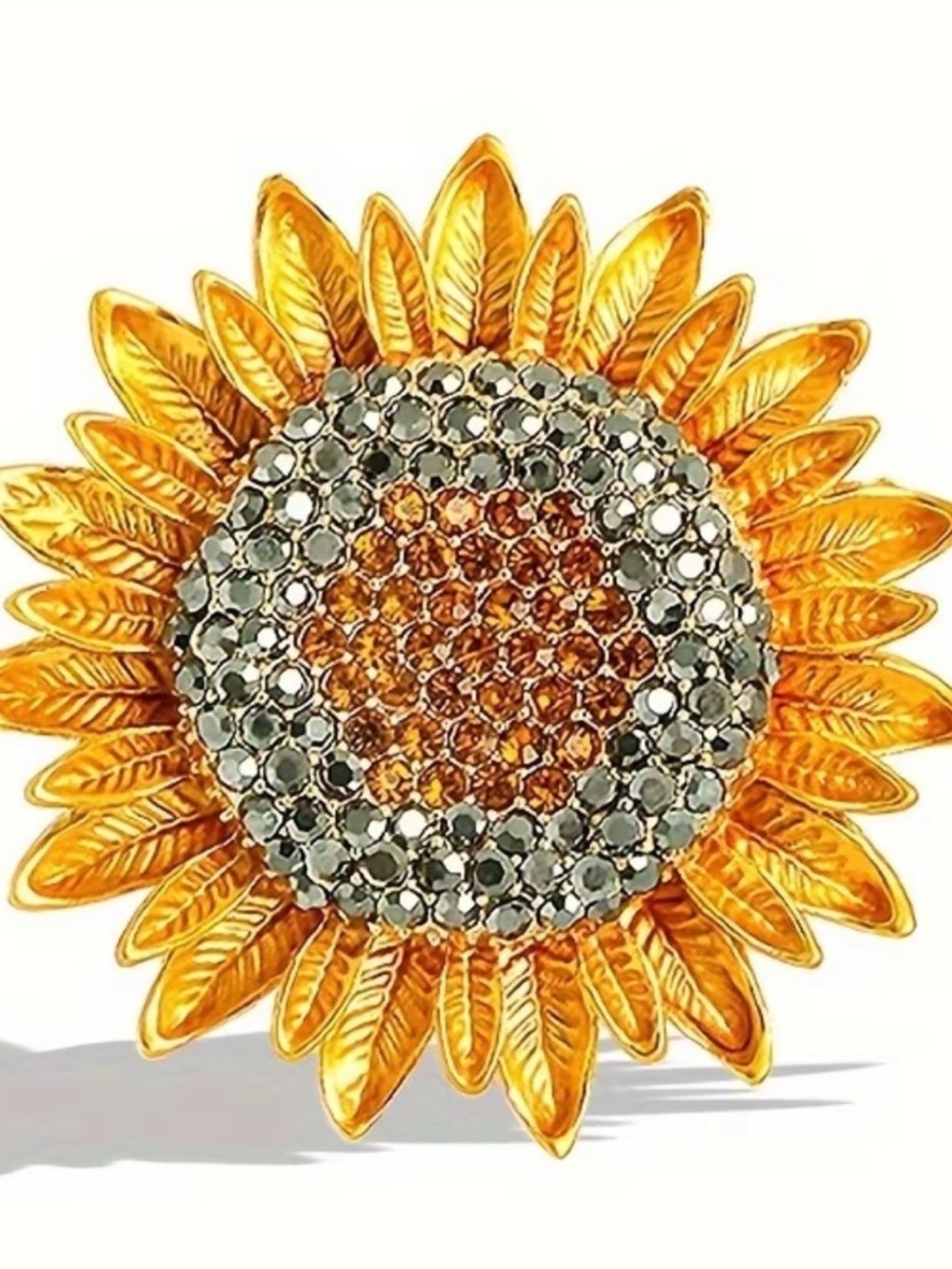 Sunflower Brooch Pin - Rhinestones and Crystals